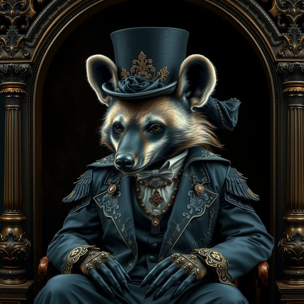 Victorian Hyena Portrait in Hyperrealistic Charcoal Style