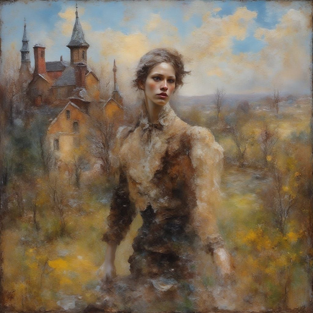 <lora:Classical study:1.0> <lora:Foggy water:1.0>  woman fig...