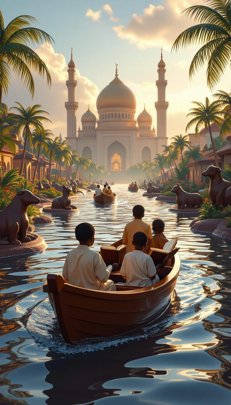 Islamic Chocolate City Scene With Boy Reading Quran