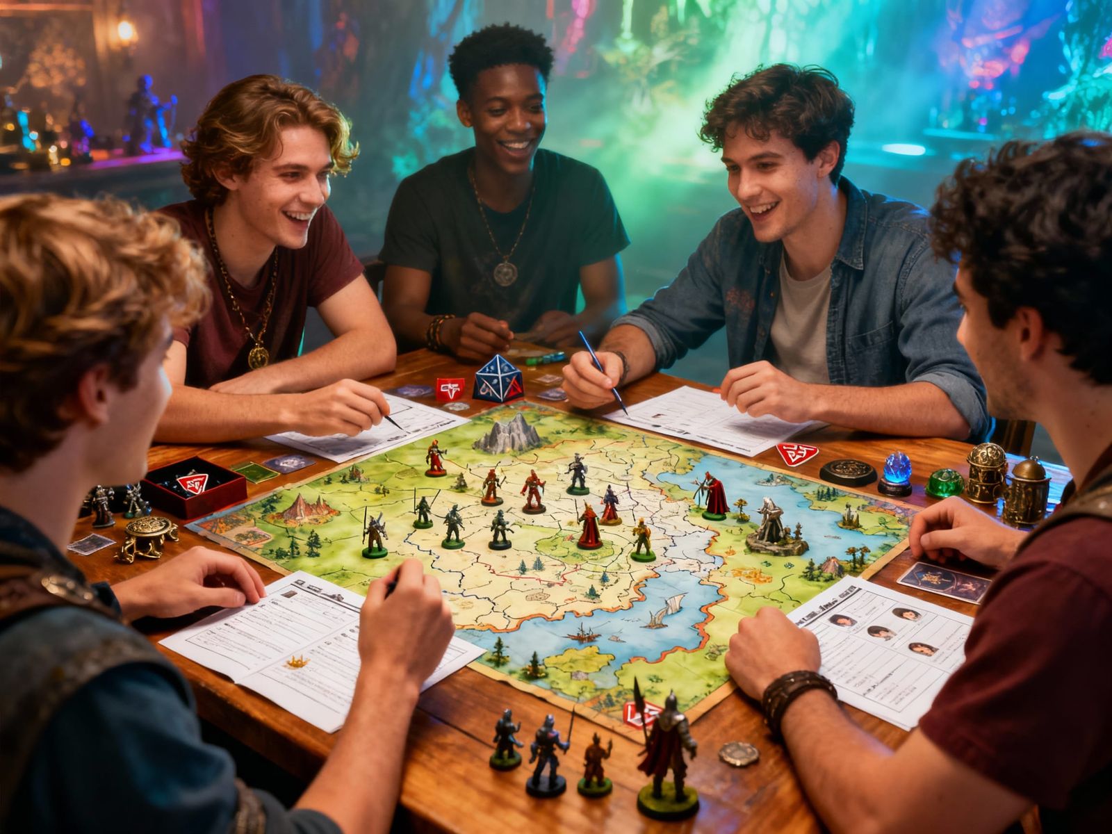 Guys Playing Dungeons & Dragons with Fantasy Map