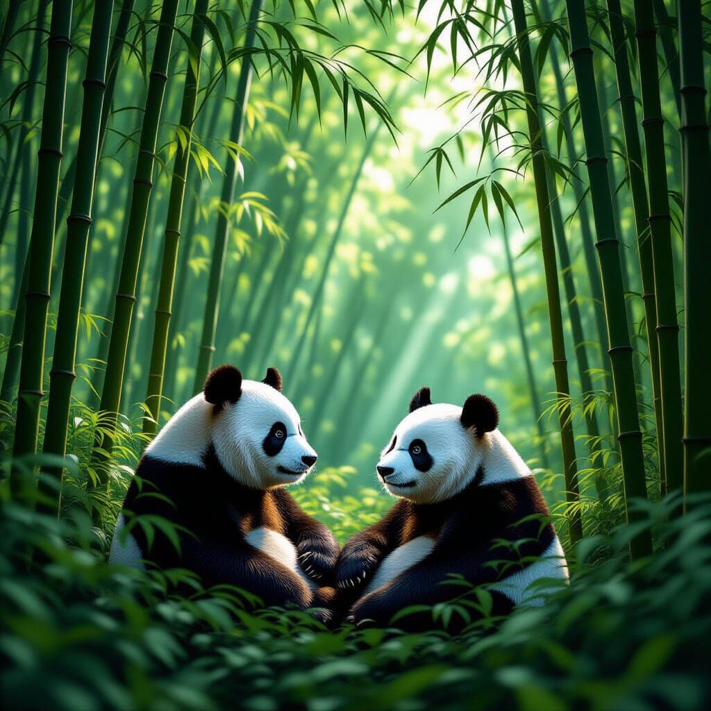 Panda in a Dense, Swaying Bamboo Forest - Fantasy Concept Ar...