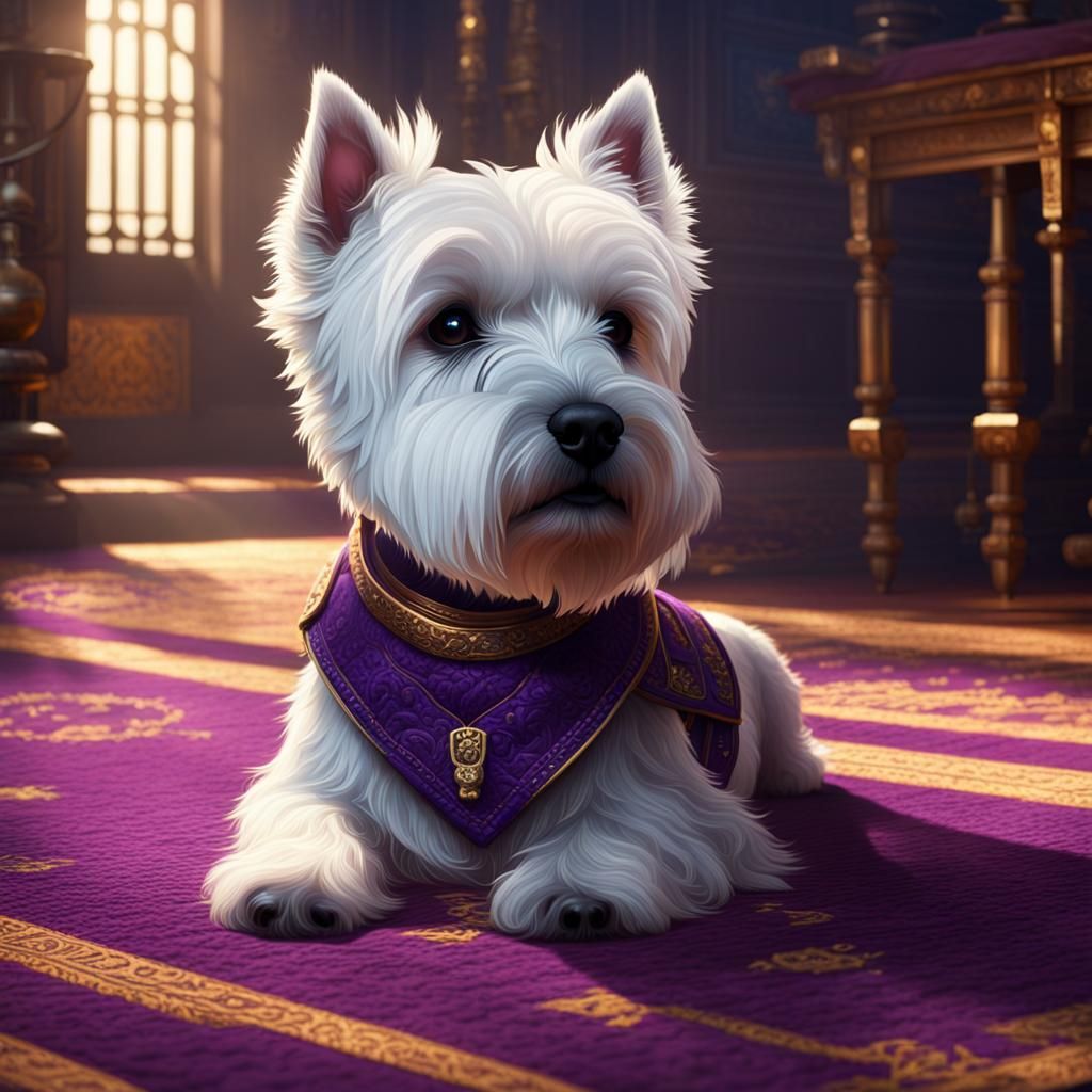 Westie on Carpet: Dark Fantasy Art Nouveau Style