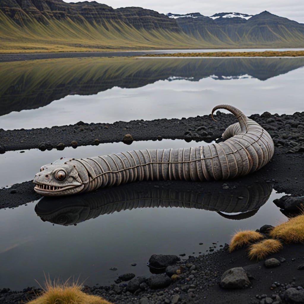 Giant Worm Creature in Icelandic Lake
