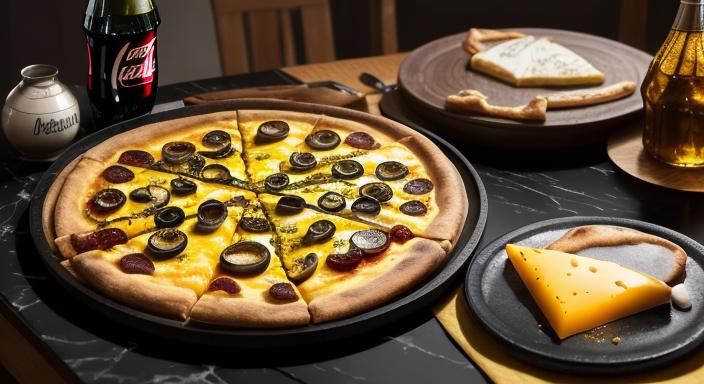 Pizza Slice Still Life at Evening Bar, Detailed