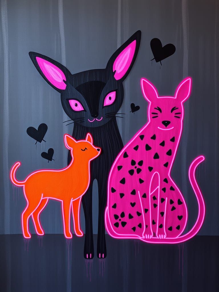 Cyberpunk Neon Menagerie of Distorted Creatures