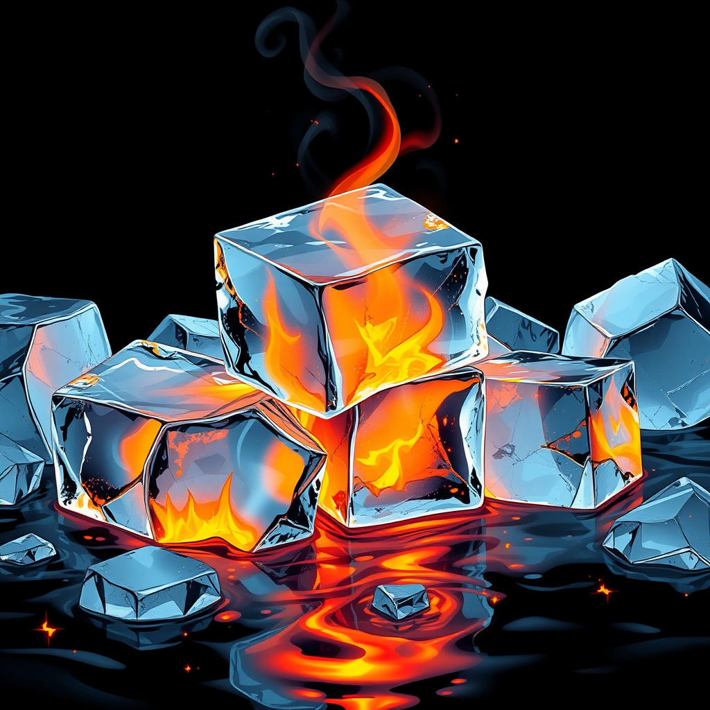 Glowing Embers Melt Ice Cubes: Comic Book Art