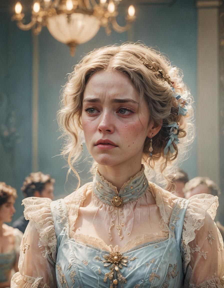 Heartbroken Woman in Regency Dress: Emotional Concept Art