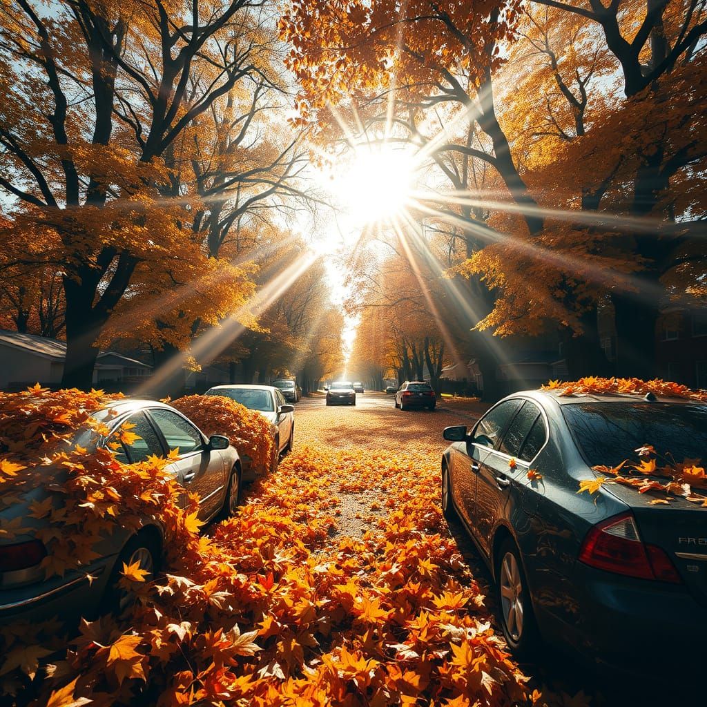 Serene Autumn Road Covered in Golden Leaves