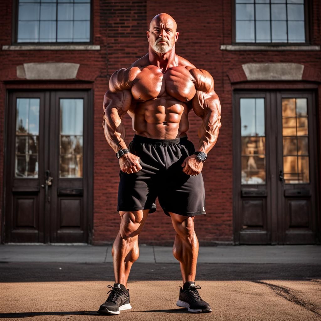 Vascular Bodybuilder Flexing at Golden Hour