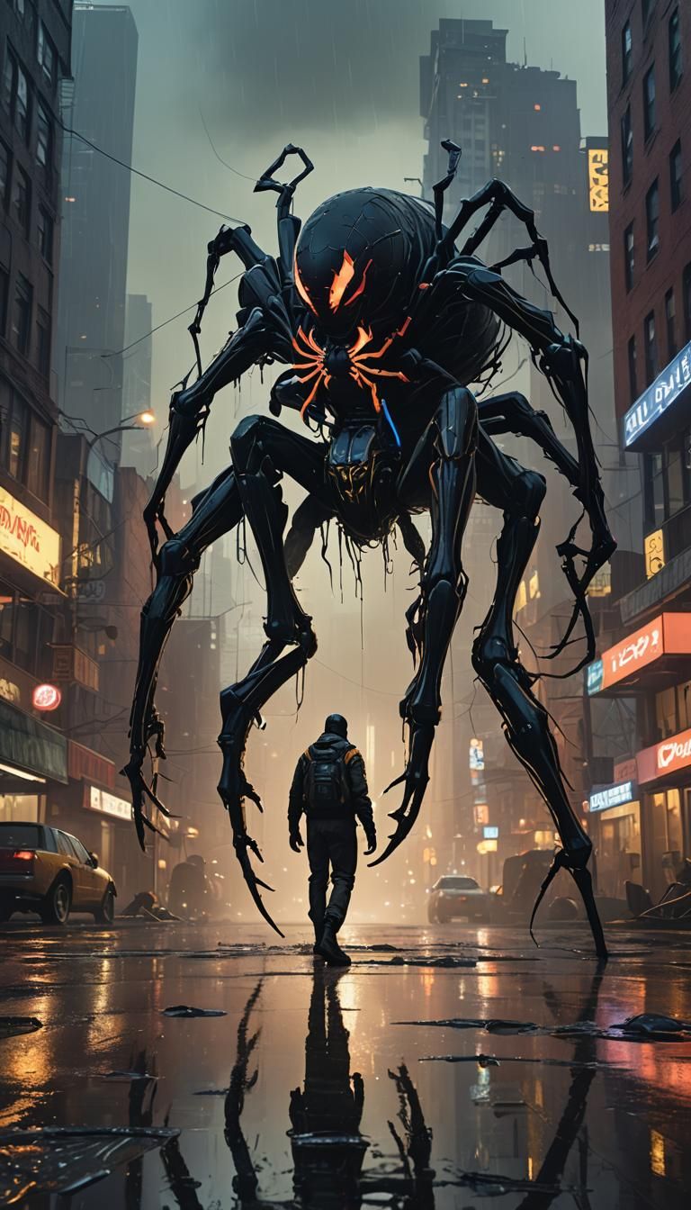 Spider-Man Venom Symbiote in Ruined Cityscape
