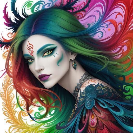 Dragon Woman Portrait in Abstract Expressionism