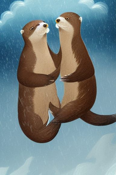 Romantic Otter Family Huddles During Storm