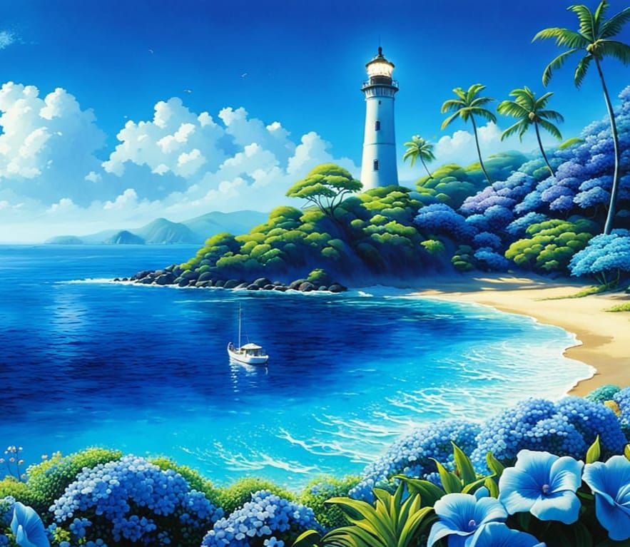 Ethereal Dolphin in Hawaiian Garden Cyanotype