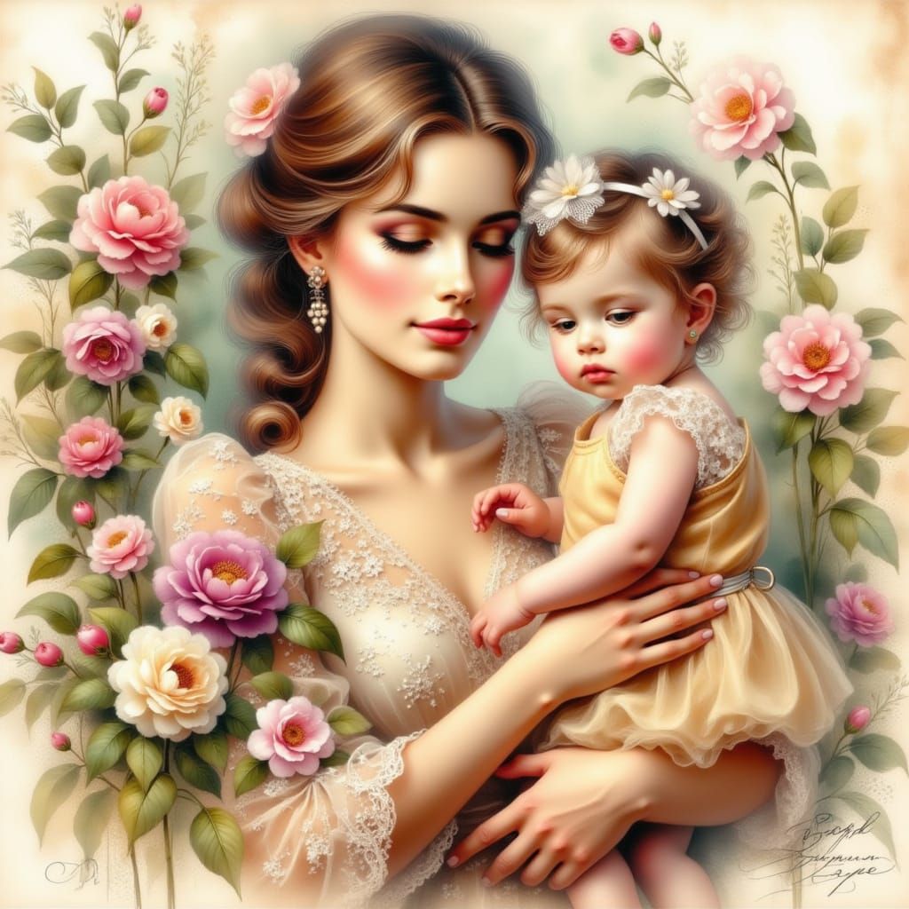 Motherly Love in Whimsical Watercolour