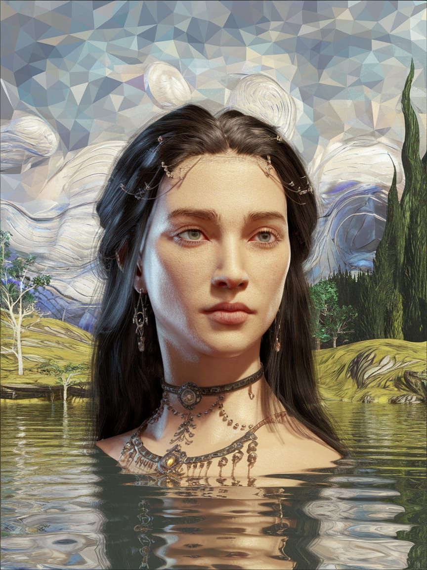 Van Gogh Style Portrait of Woman in Landscape