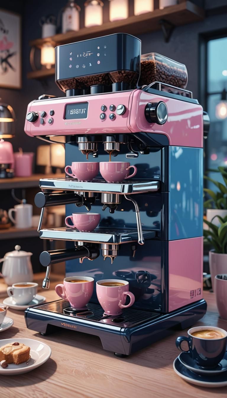 Cozy Coffee Machine in 3D Anime Art Style