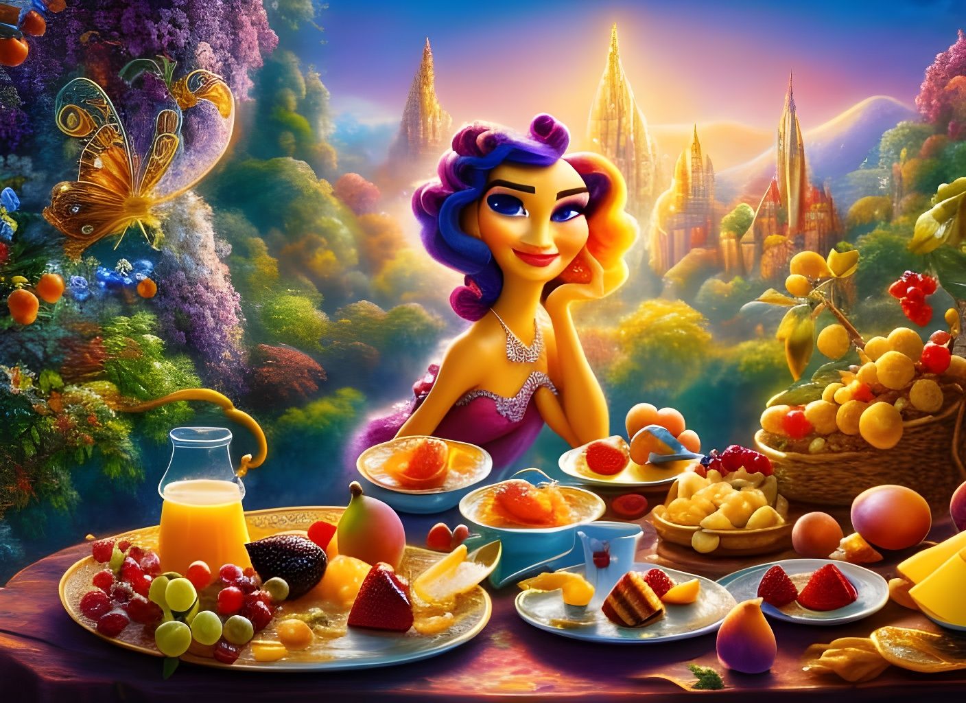 Fairy princess Shaleigh at breakfast