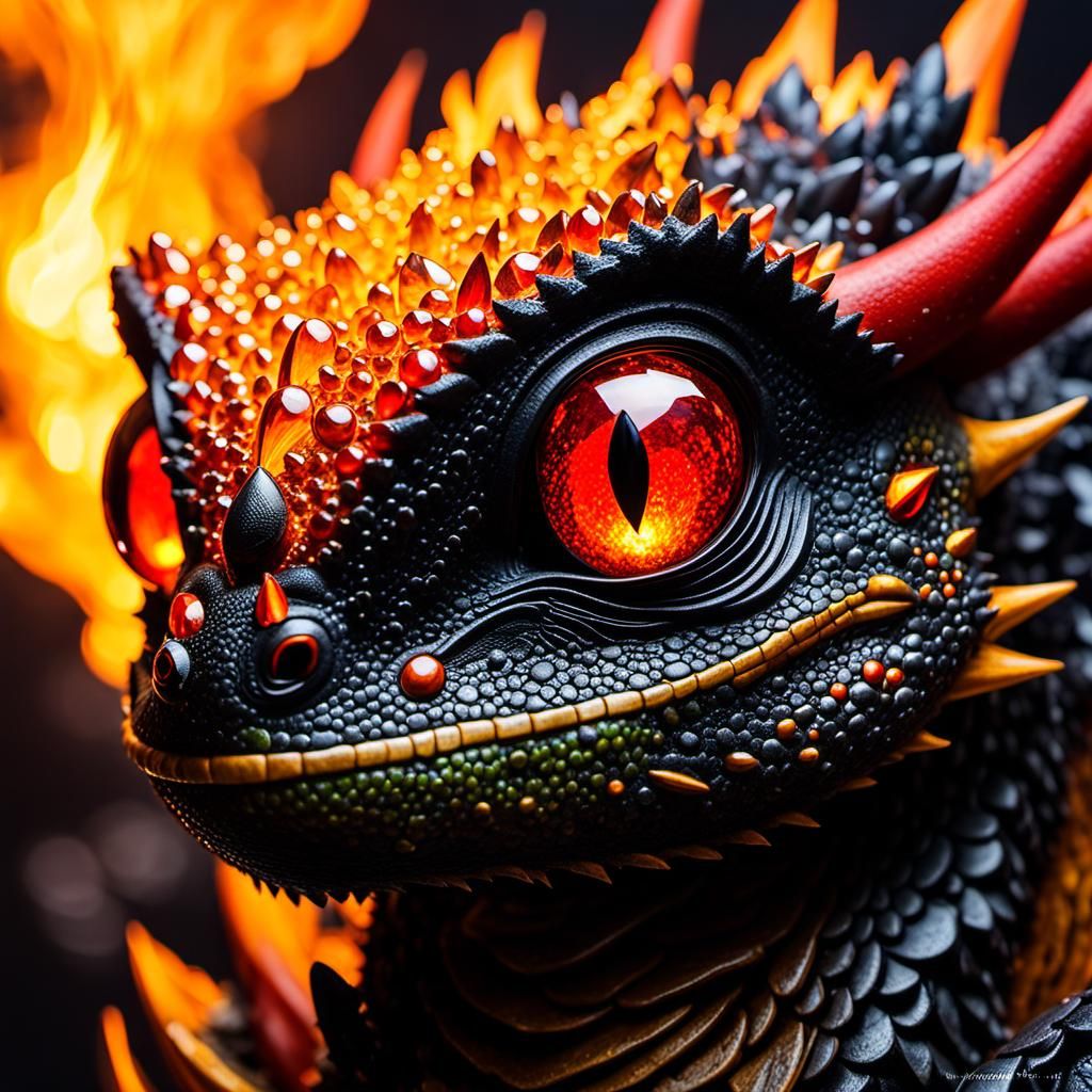 Magma Dragon Hatchling Microportrait in Surrealist Style