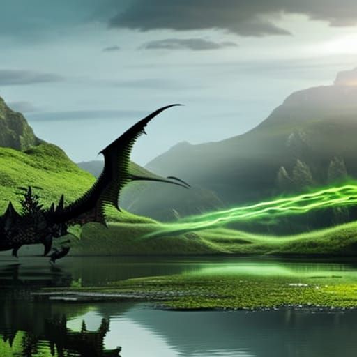 Black Dragon Spitting Acid: Dark Fantasy Concept Art