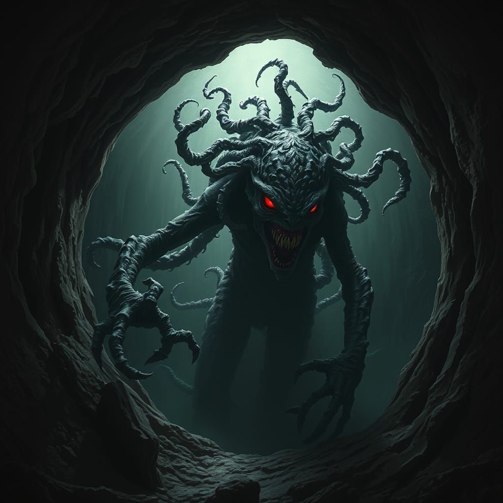 Twisted Dark Fantasy Creature Emerge from Hole