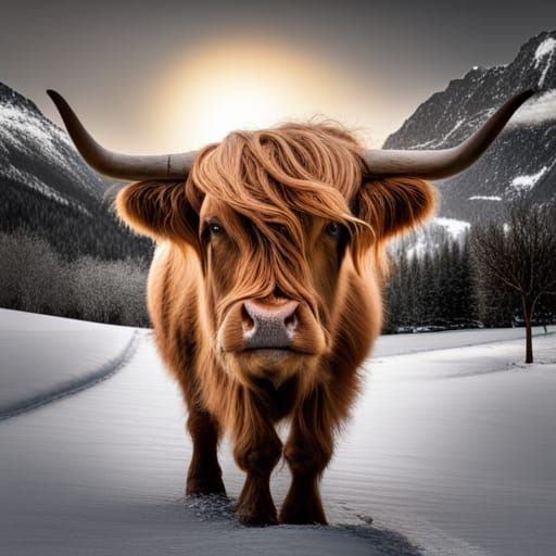 Festive Highland Cow Christmas Portrait in HDR