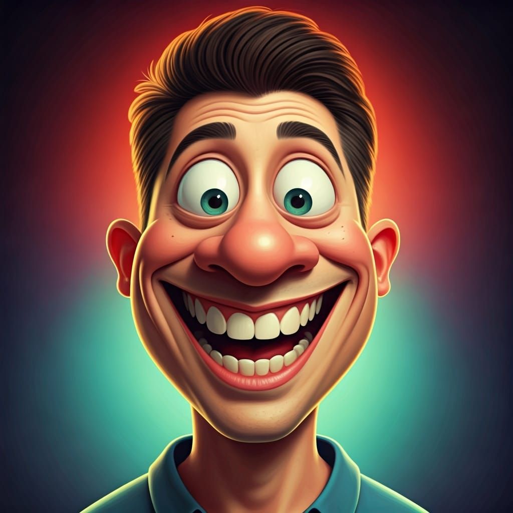 Humorous Caricature with Exaggerated Cartoon Features