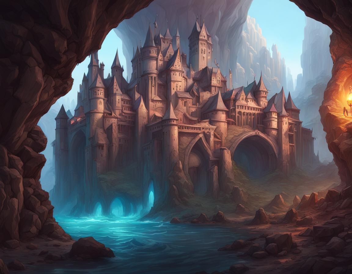 Underground cavern city with a castle