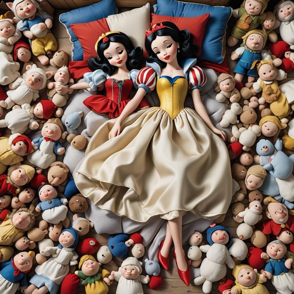 Cartoon Snow White Surrounded by Dwarfs