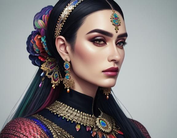 Hyperrealistic Portrait of Woman with Futuristic Jewellery