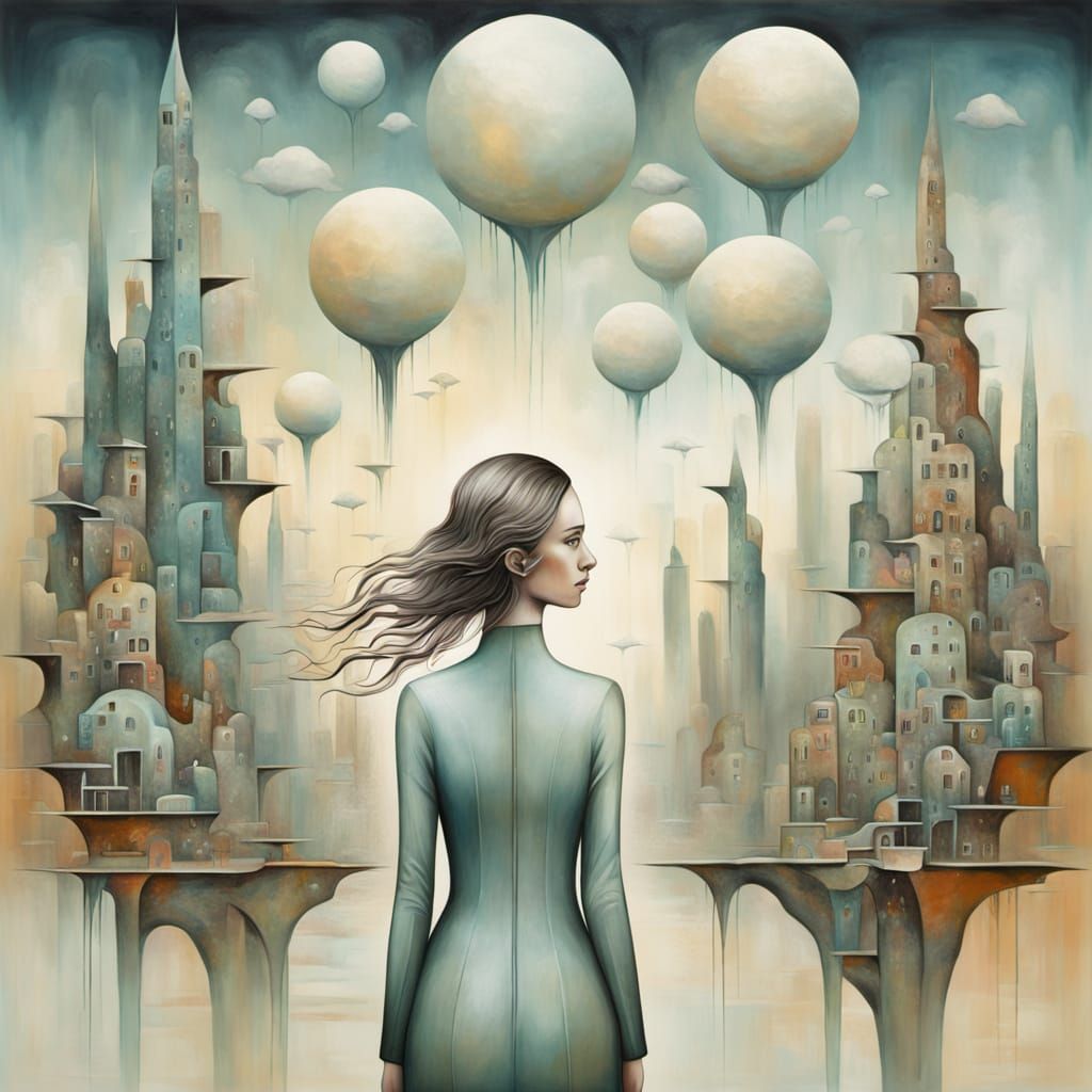 Surreal Cityscape Within a Mindscape Painting