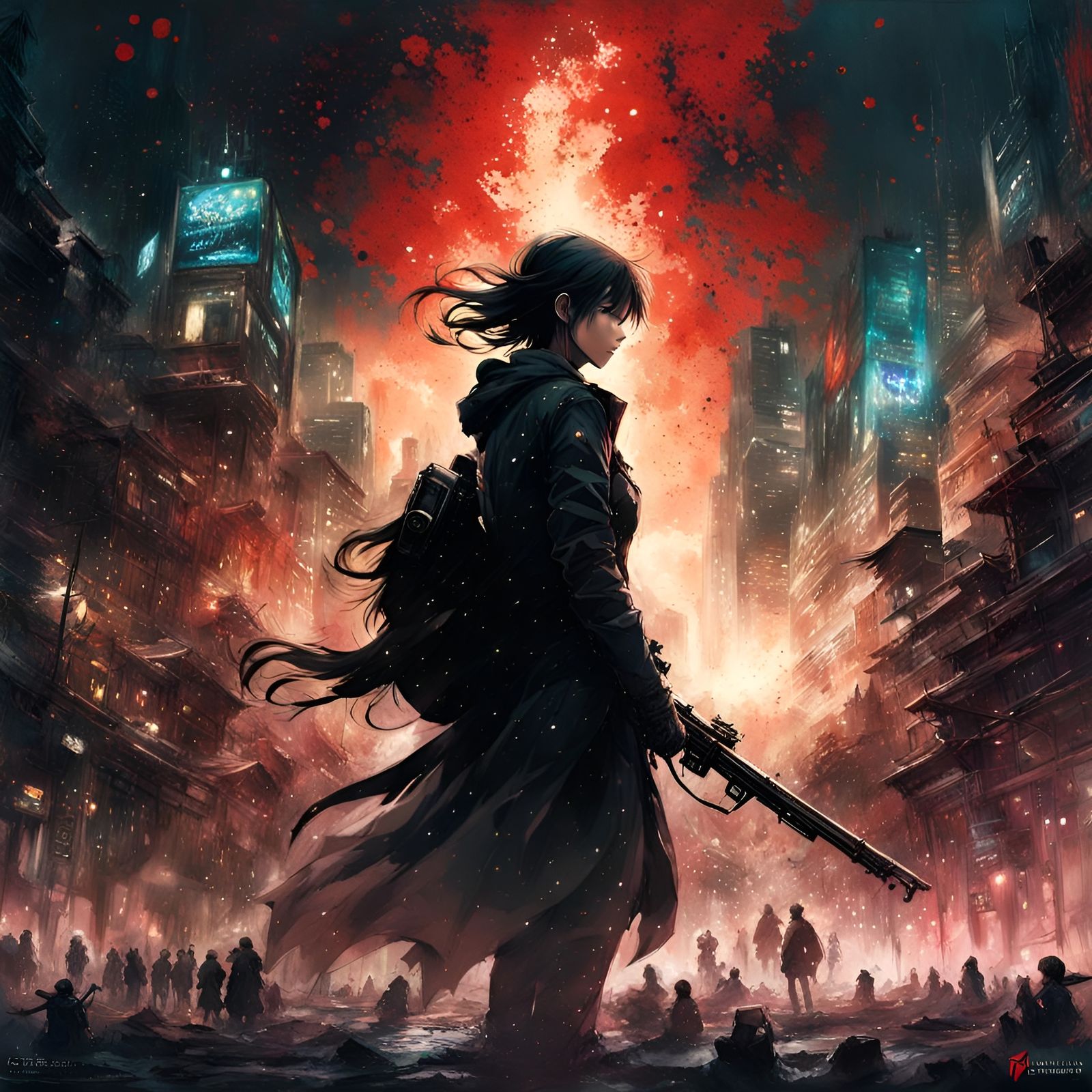 Anime Ink Splatter Illustration in Cosmic Style