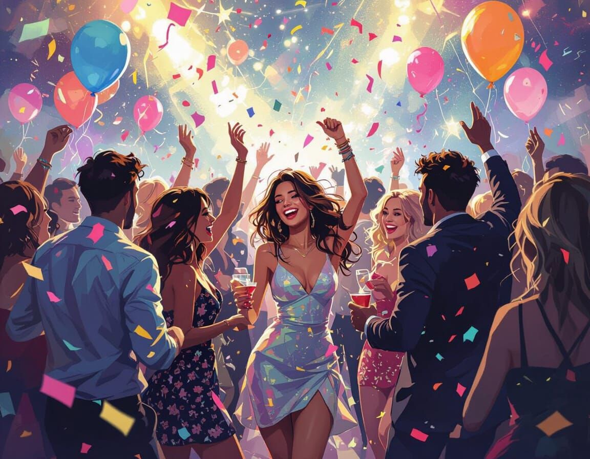 Festive Party Scene in Whimsical Style