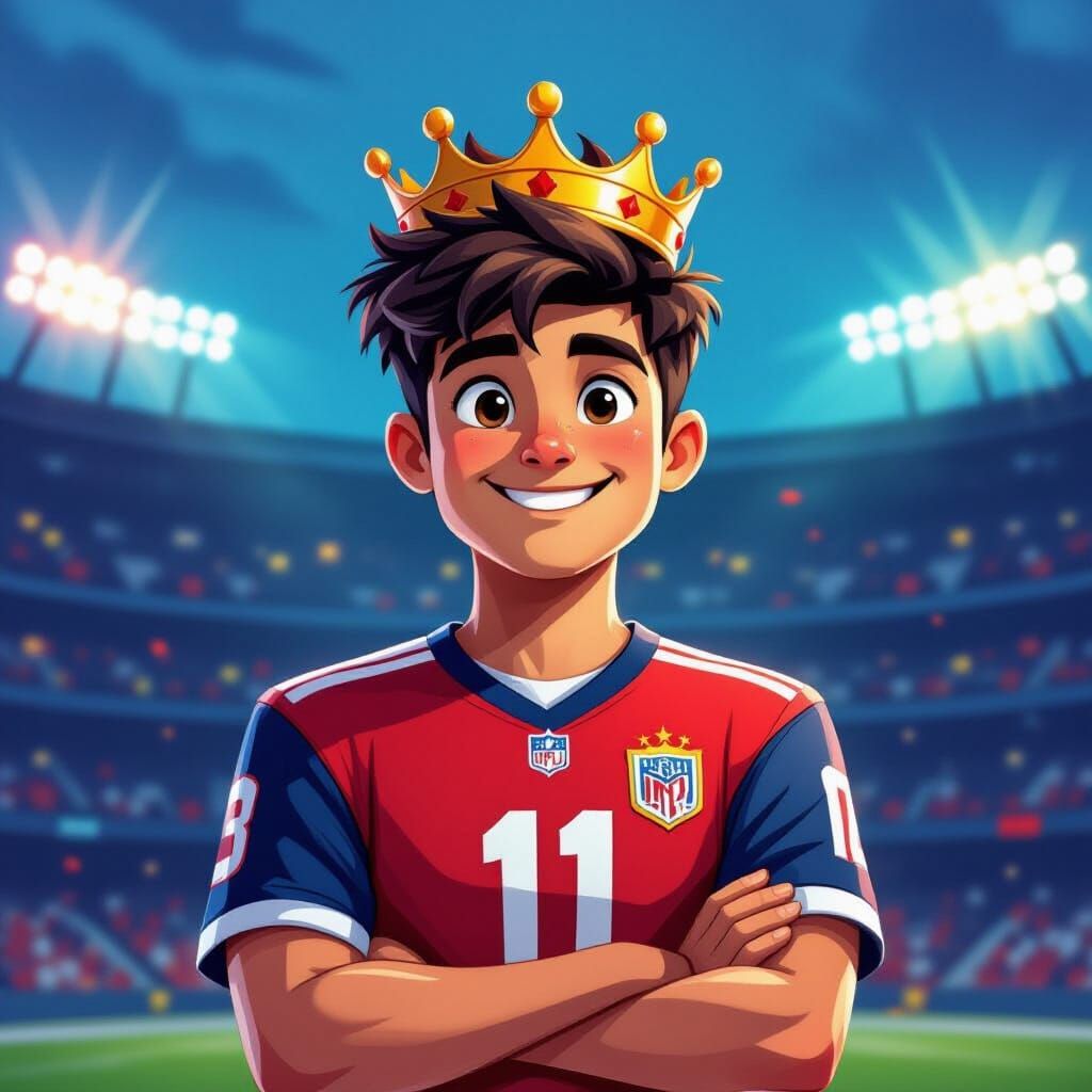 Billy the Goat King in Stadium, Digital Art Style