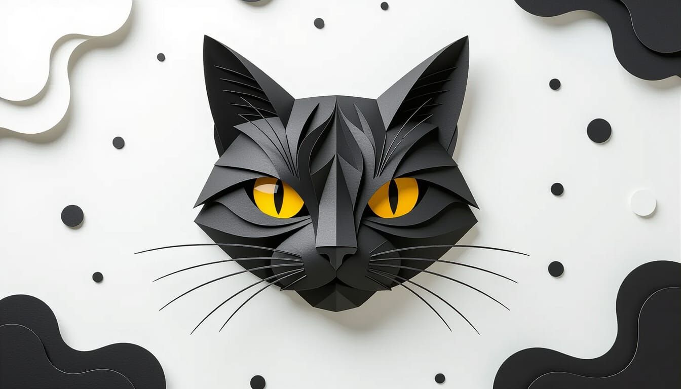 Abstract 3D Paper Cat on White Background