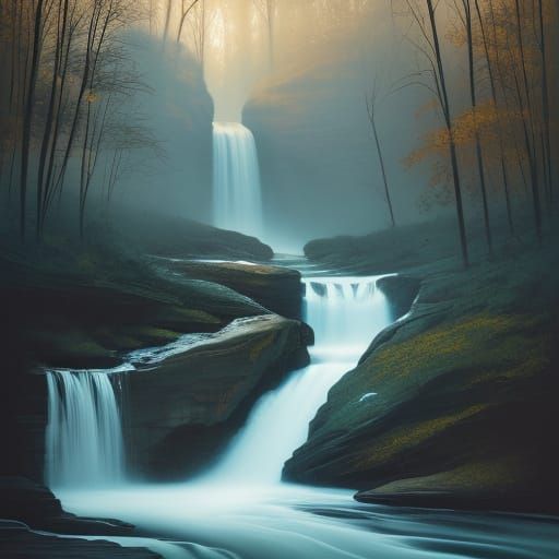 Surreal Upper Falls Melting into Dreamlike Landscape