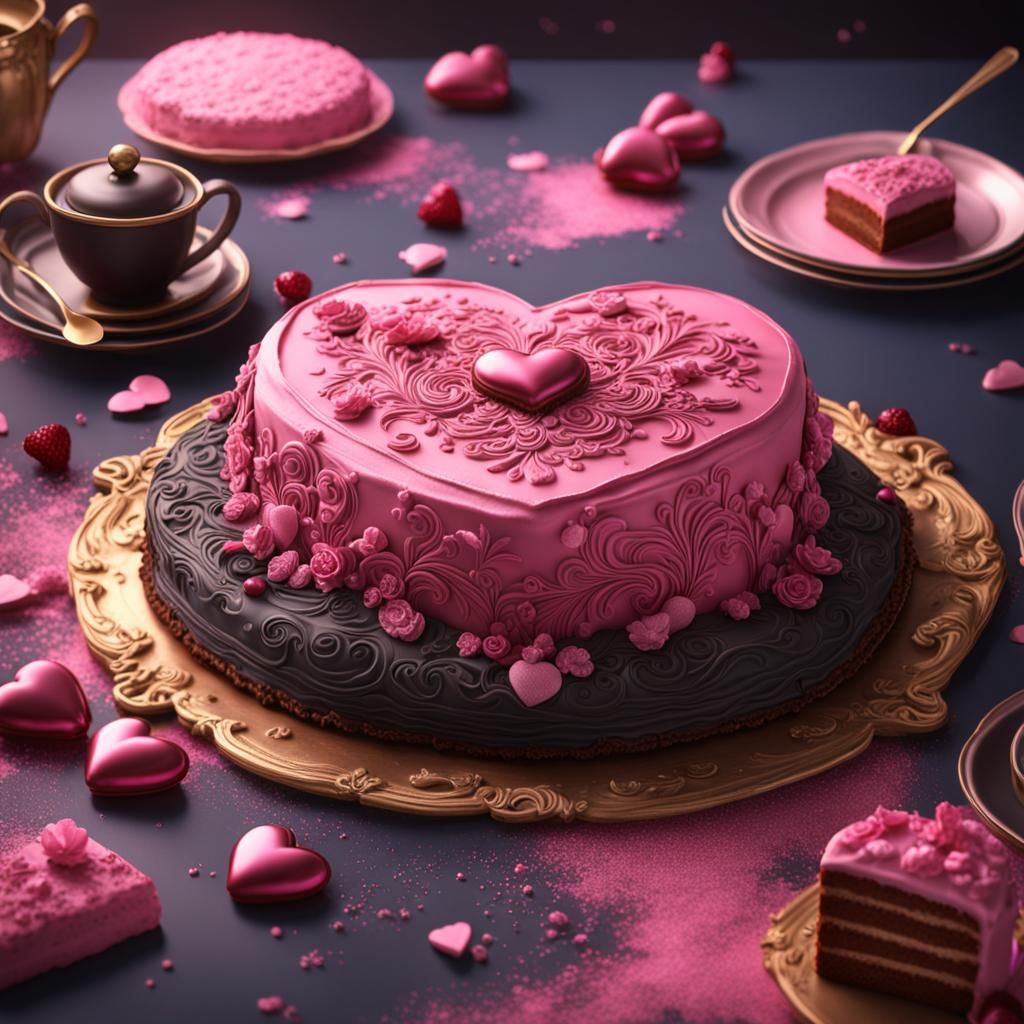 Gothic Heart Cake in Pink and Brown