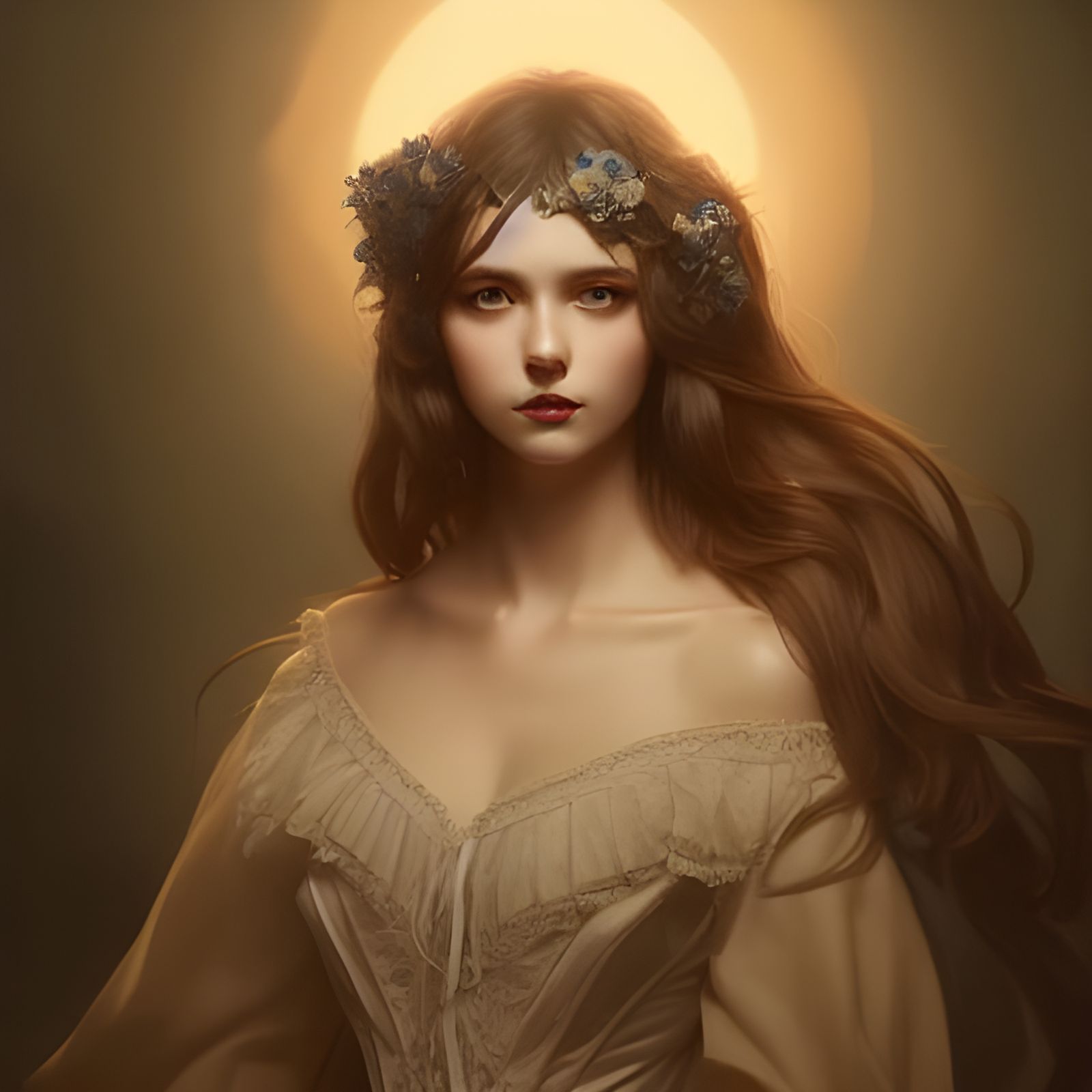 Victorian Lady Portrait under Moonlight, Hyper-Realistic