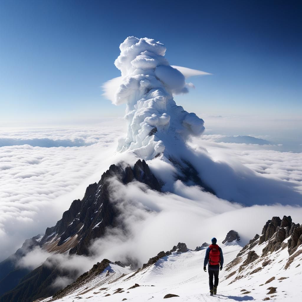 Hyperrealistic Fantasy Maiden in Mountain Cloudscape