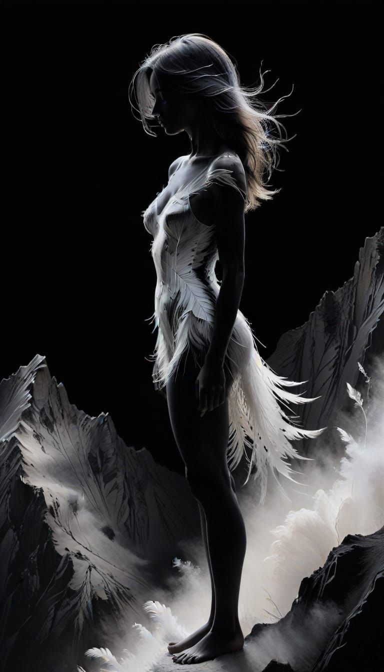Feathery Gray Silhouette on Black Background