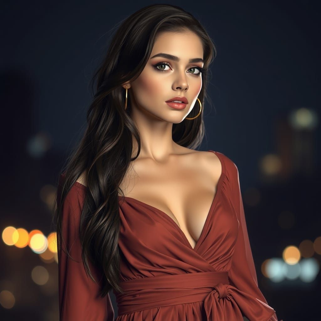 Elegant Belarusian Woman in Mini Dress at Night