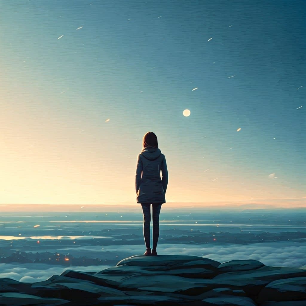 Endless Sky Blooms with Contemplative Figure