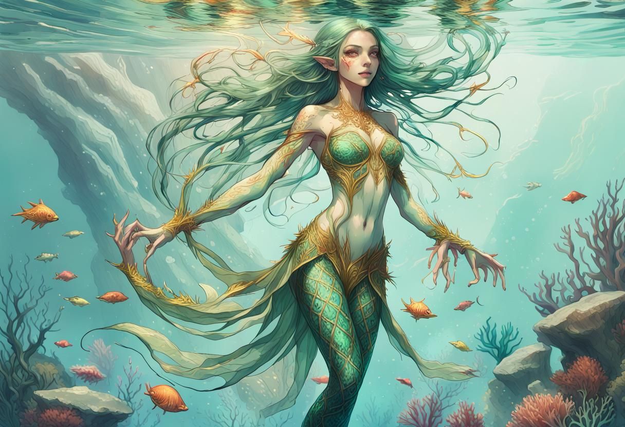 Beautiful Sea Elf Digital Painting Underwater