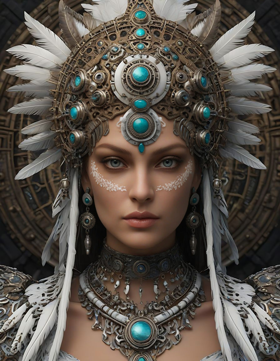 Ethereal Goddess in Iridescent Skin with Steampunk Accents