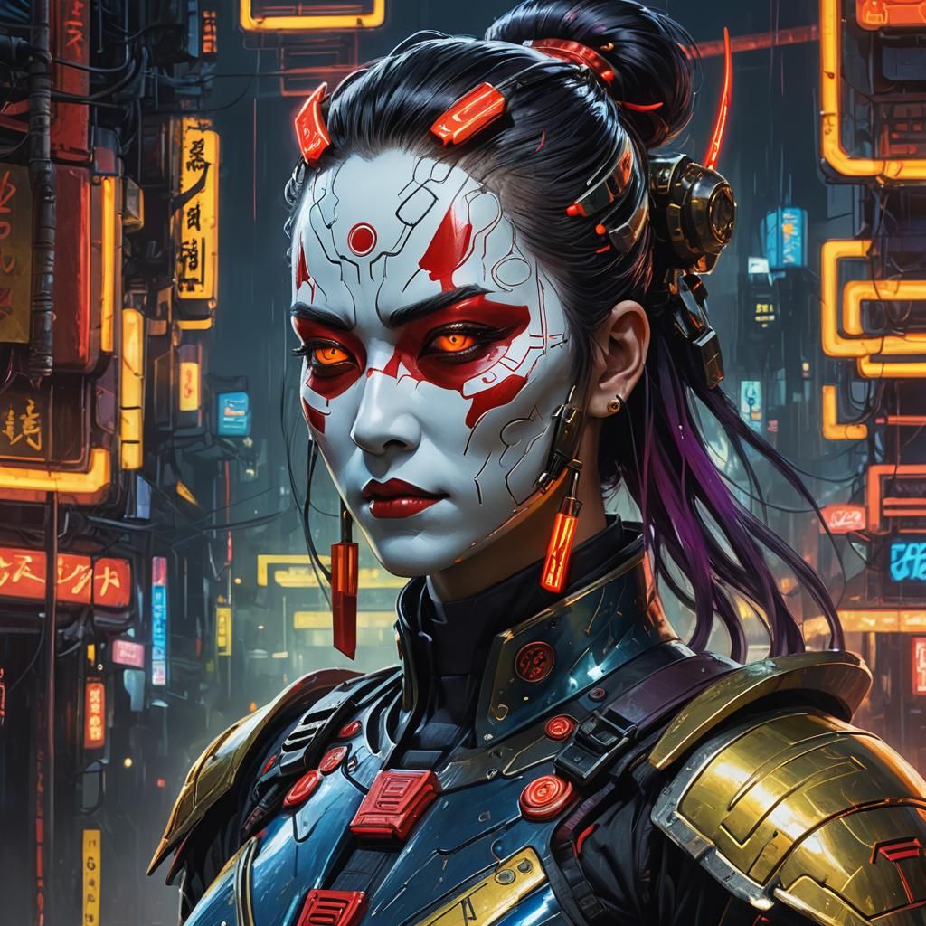 Cyberpunk Kyoshi Warrior in Metallic Armor