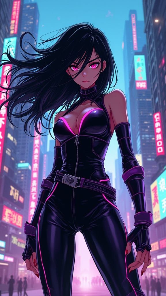 Cyberpunk Heroine Stands Tall in Futuristic City