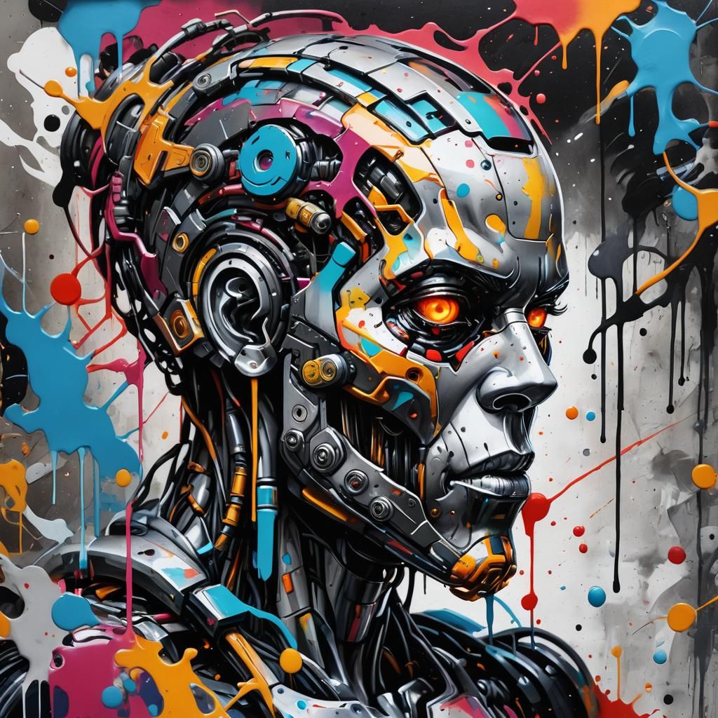 Polychromatic Cyborg Graffiti Art in High Contrast