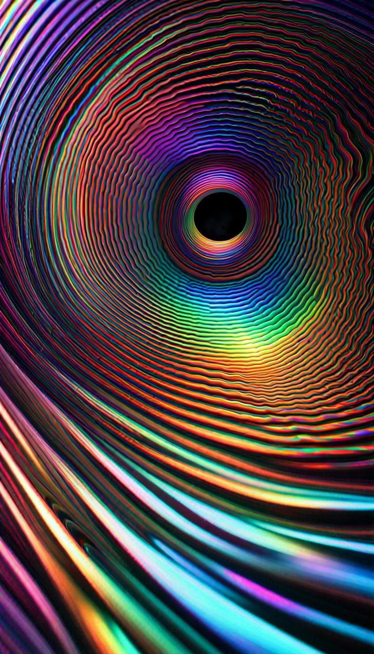 Iridescent Crystal Black Hole in Op Art Style