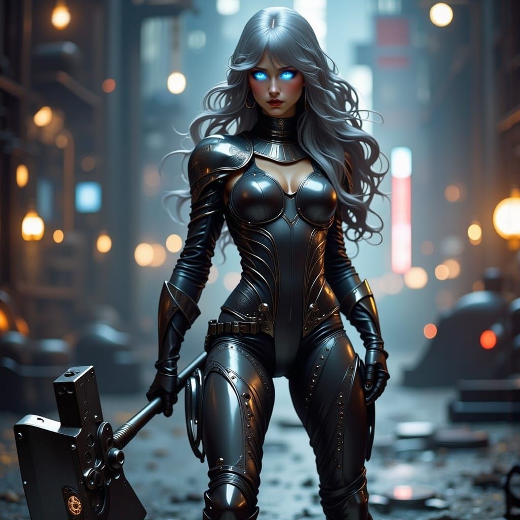 Iron-Themed Warrior Wields Hammer in Factory