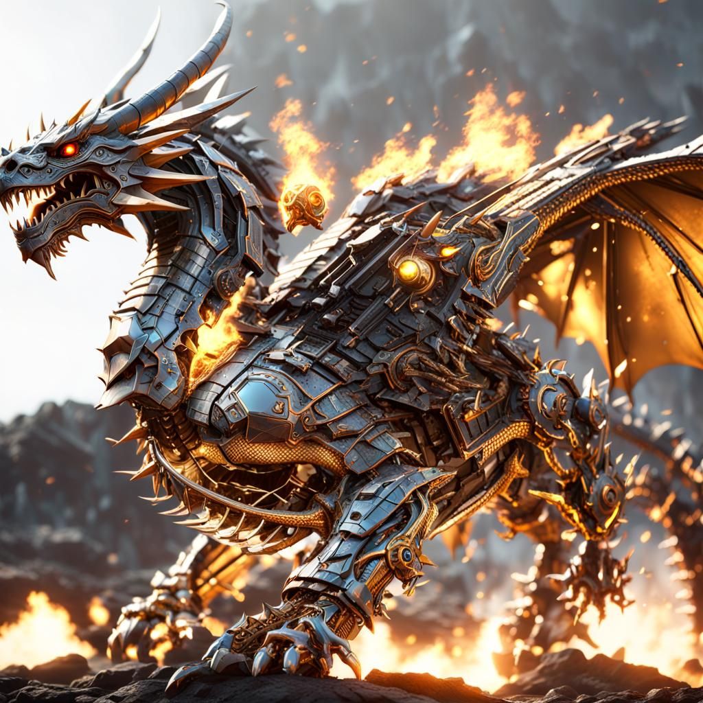 Futuristic Dragon with Golden Fire and Star