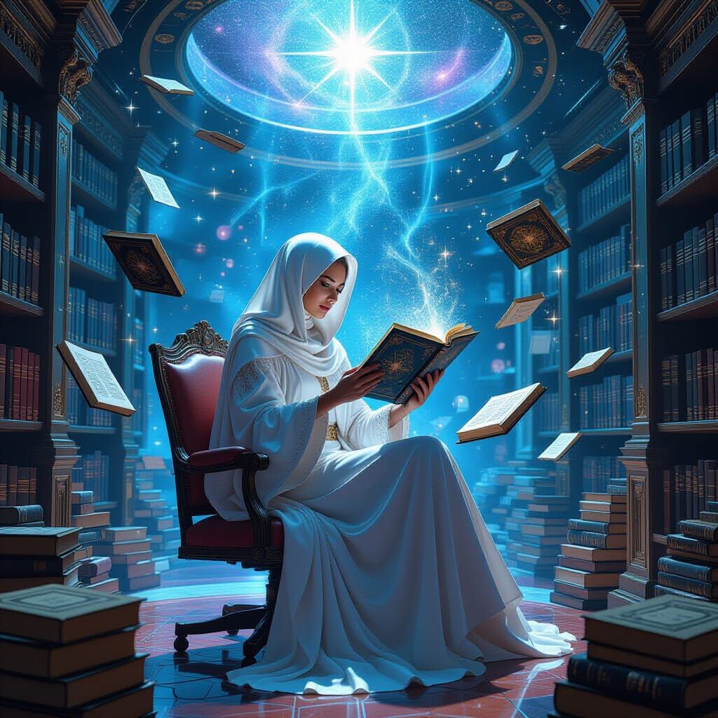 Cosmic Librarian in Baroque-Futuristic Style